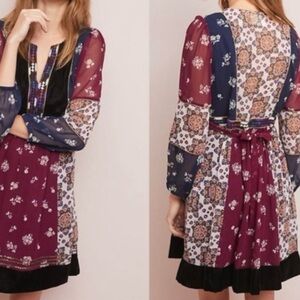 Anthropologie Maeve Quartier Hobo Burgundy Chifton Velvet Size SP pre-owned.